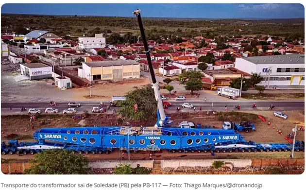 Segundo transformador gigante de energia deve chegar a Parque Eólico em Nova Palmeira no próximo domingo Segundo transformador gigante de energia deve chegar a Parque Eólico em Nova Palmeira no próximo domingo